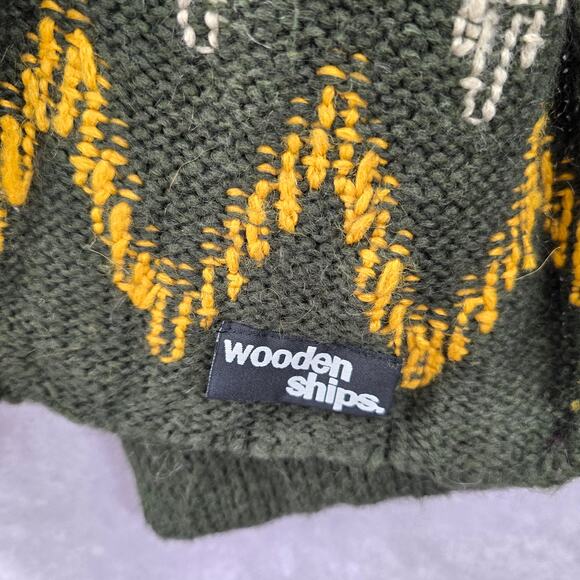 Wooden Ships Green Chevron Cable Knit Wrap Shawl Vintage Y2K Scarves Scarf - Picture 5 of 5